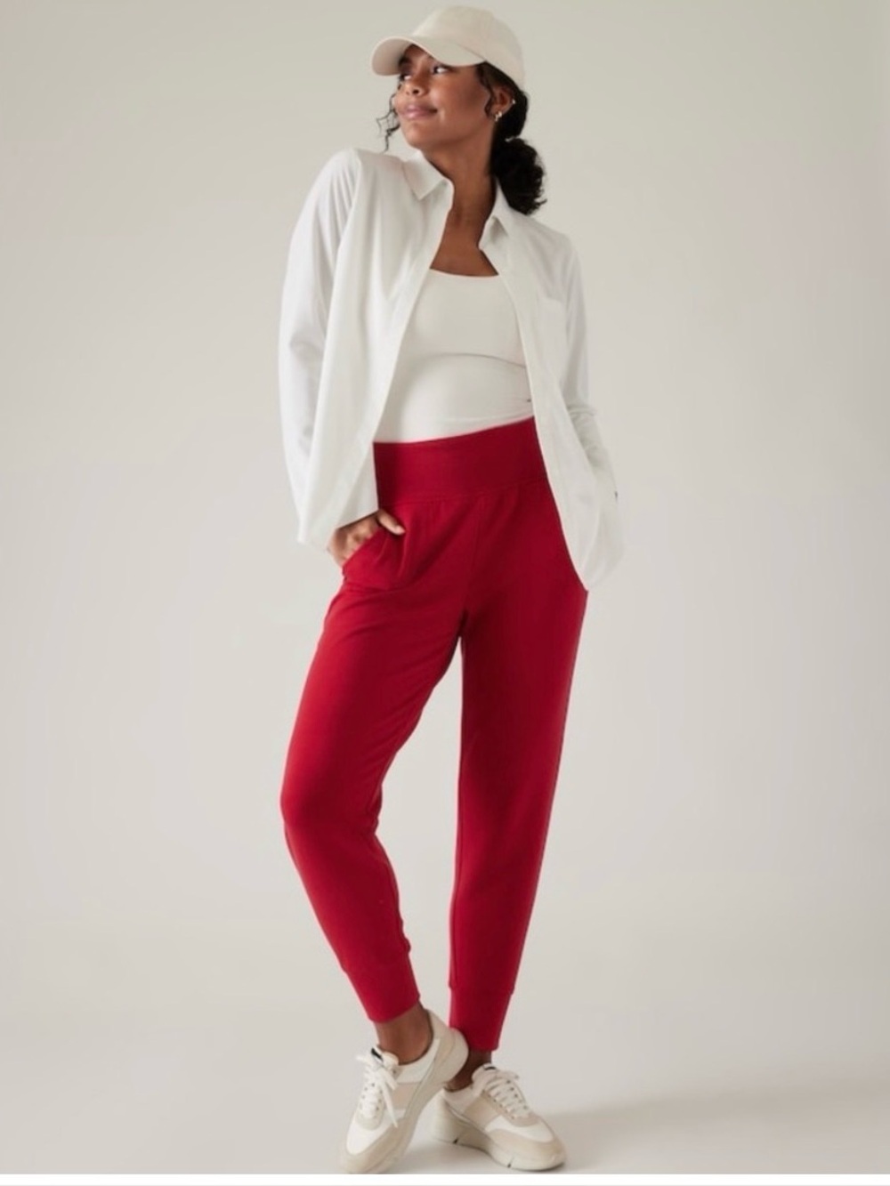 ATHLETA Red Knit Jogger Pants Size Medium Tall